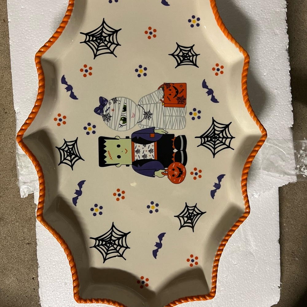 Temptations Halloween Themed Serving Tray - Cream and Orange